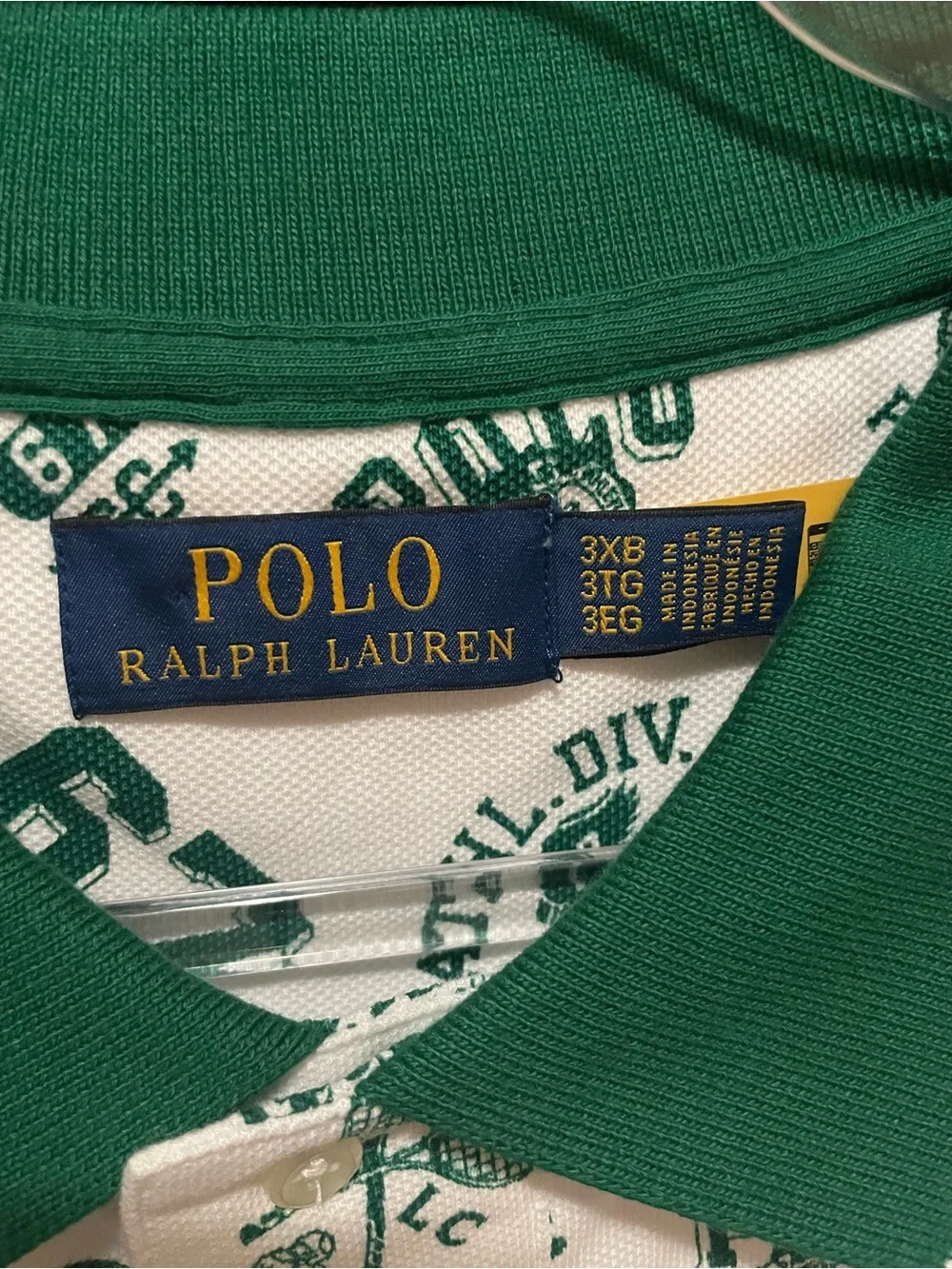 NWT Polo Ralph Lauren white polo shirt with green tennis-themed print 3XB